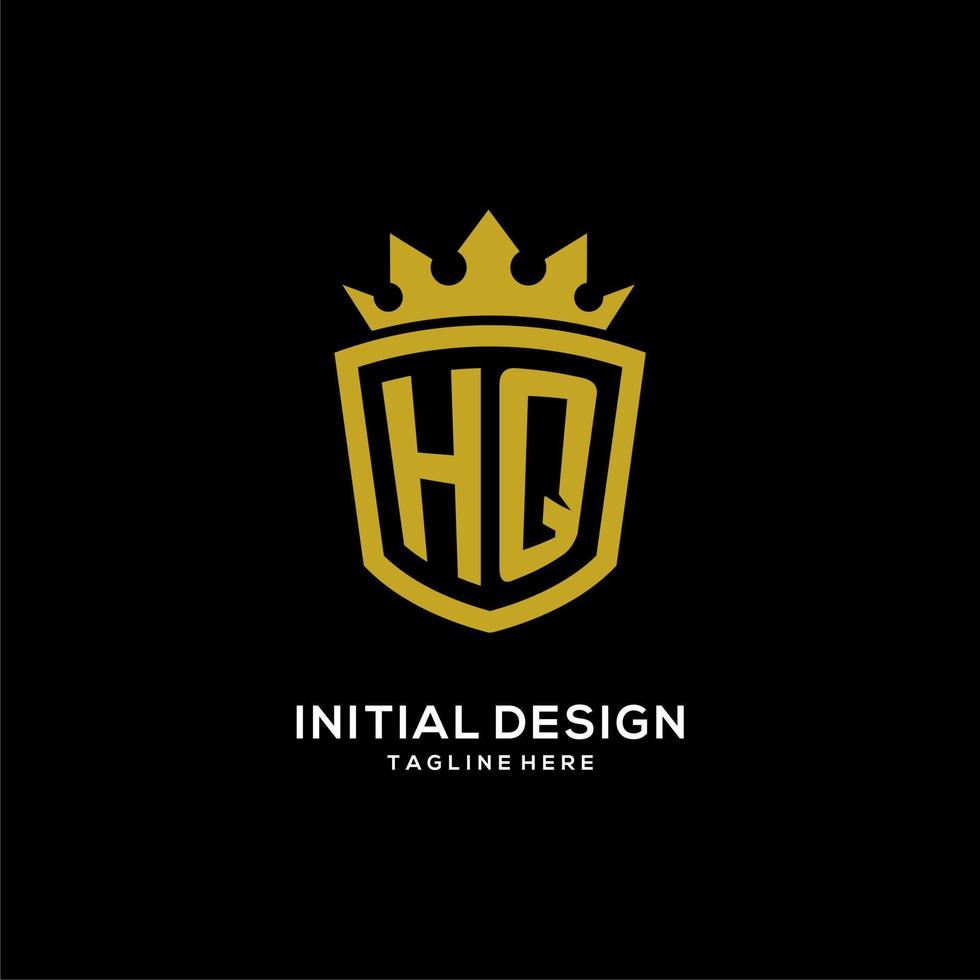 logotipo hq inicial escudo estilo corona, diseño de logotipo de monograma elegante de lujo vector