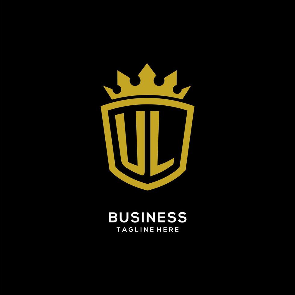 Initial UL logo shield crown style, luxury elegant monogram logo design vector