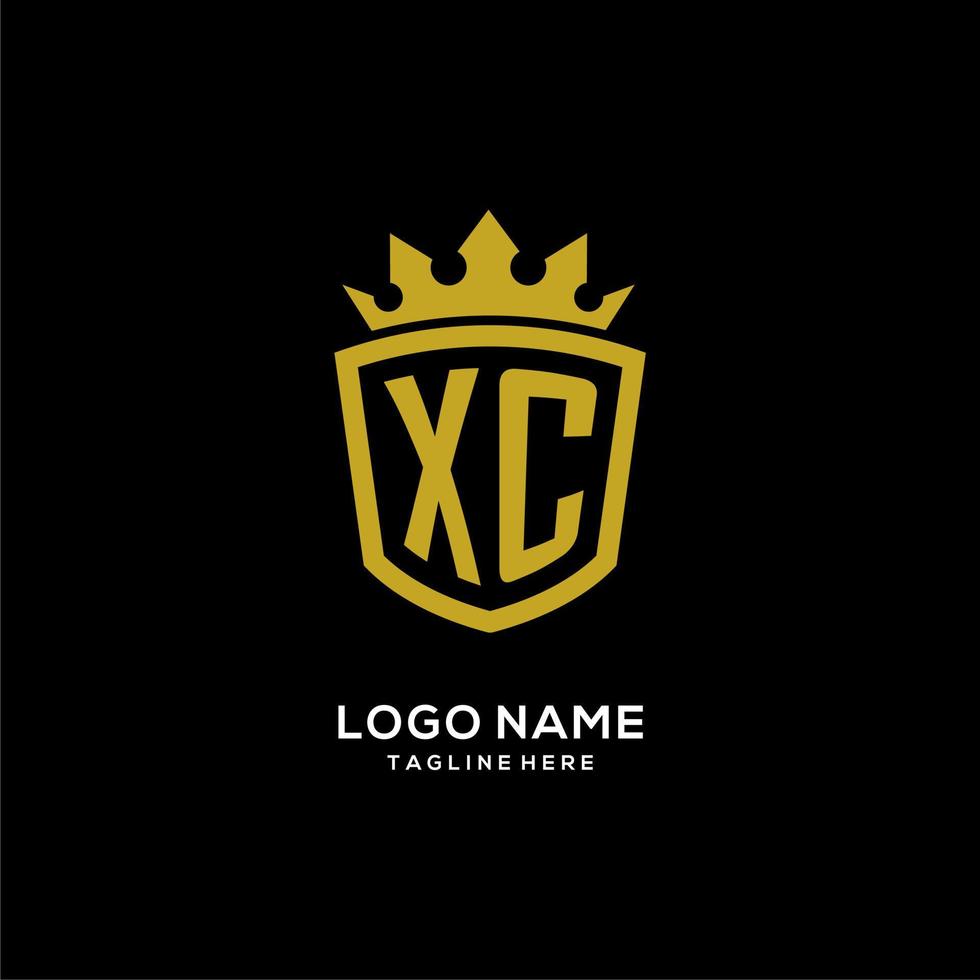 escudo de logotipo xc inicial estilo corona, diseño de logotipo de monograma elegante de lujo vector