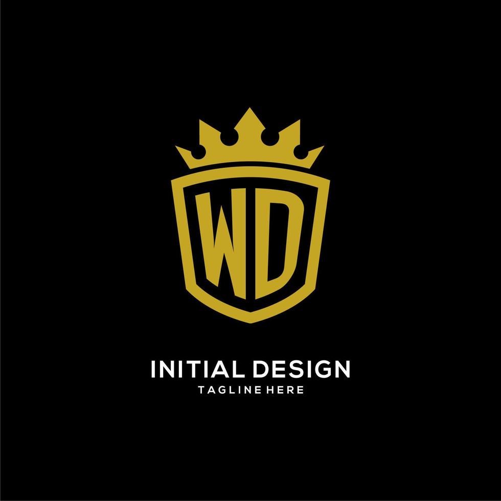 estilo de corona de escudo de logotipo wd inicial, diseño de logotipo de monograma elegante de lujo vector