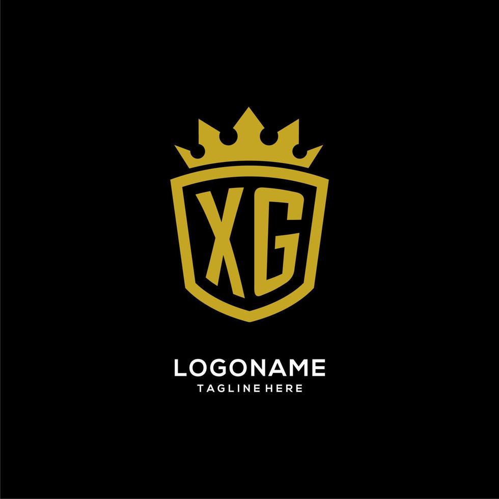 logotipo inicial xg escudo estilo corona, diseño de logotipo de monograma elegante de lujo vector