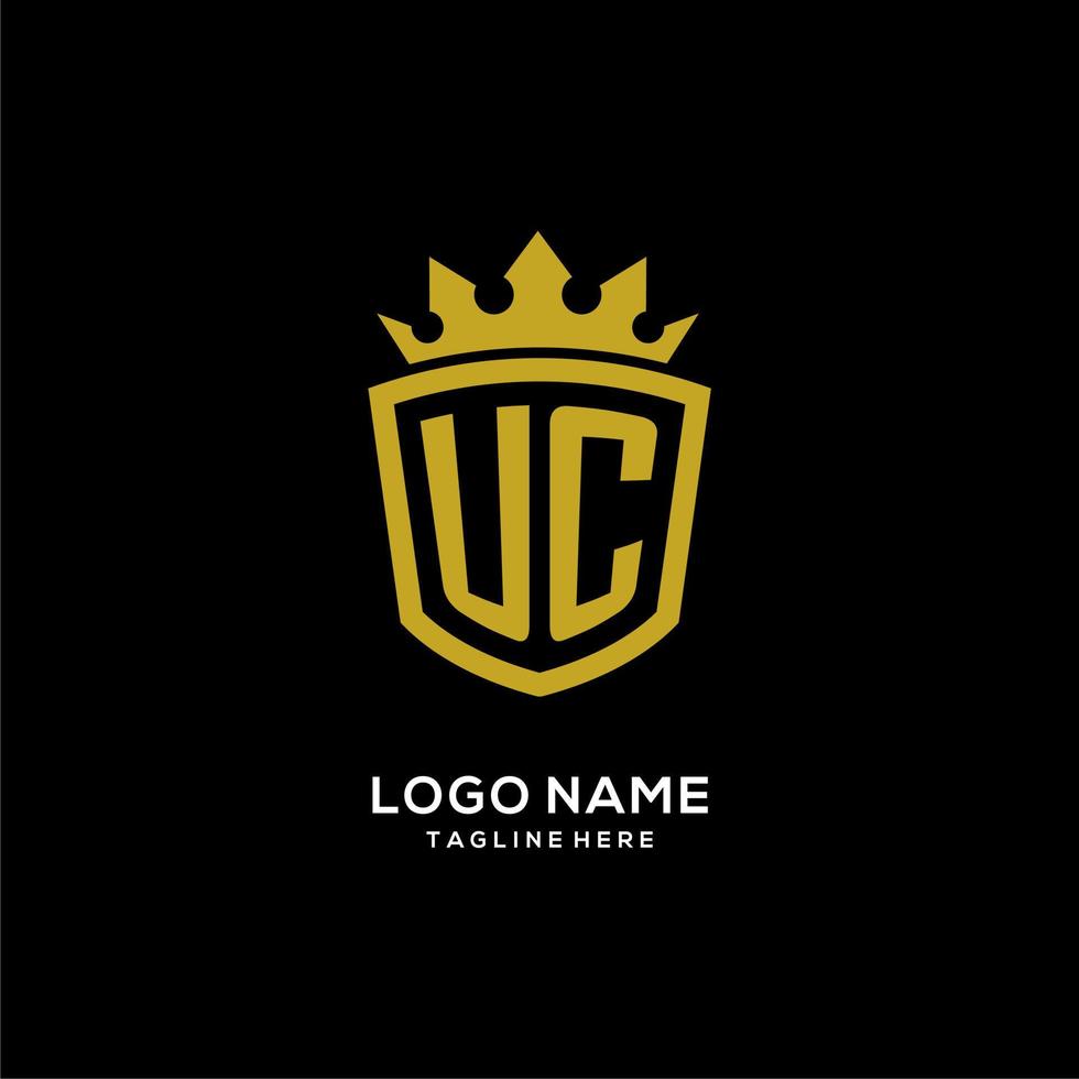 logotipo inicial de uc escudo estilo corona, diseño de logotipo de monograma elegante de lujo vector