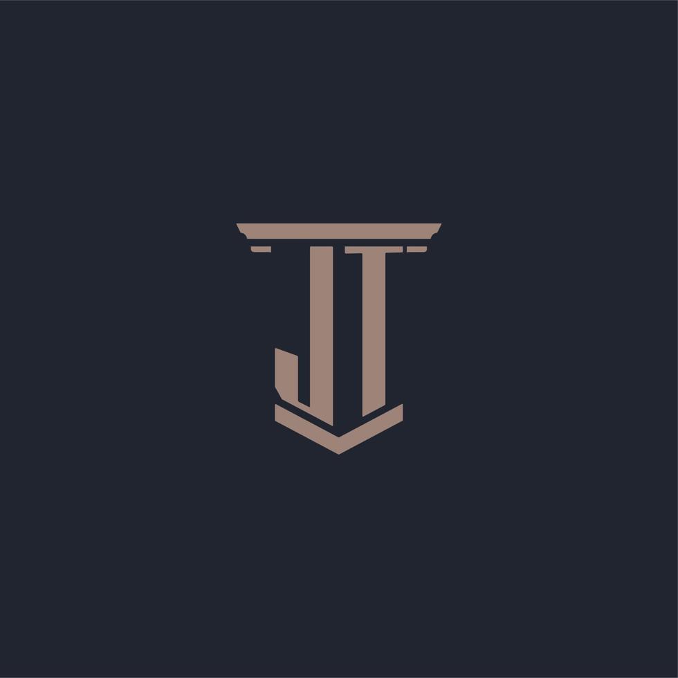 JT initial monogram logo with pillar style design vector