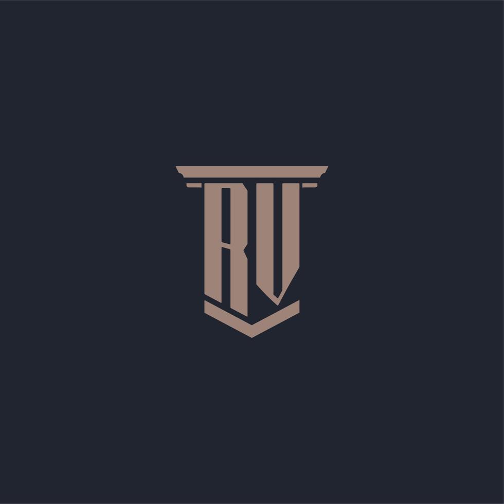 RV initial monogram logo with pillar style design vector