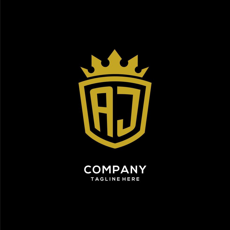 logotipo inicial aj escudo estilo corona, diseño de logotipo de monograma elegante de lujo vector