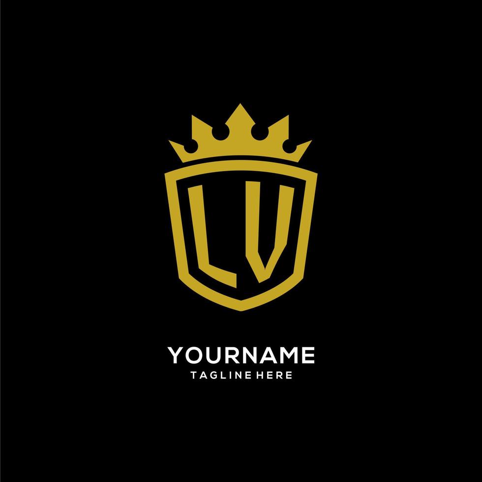 estilo de corona de escudo de logotipo inicial lv, diseño de logotipo de monograma elegante de lujo vector