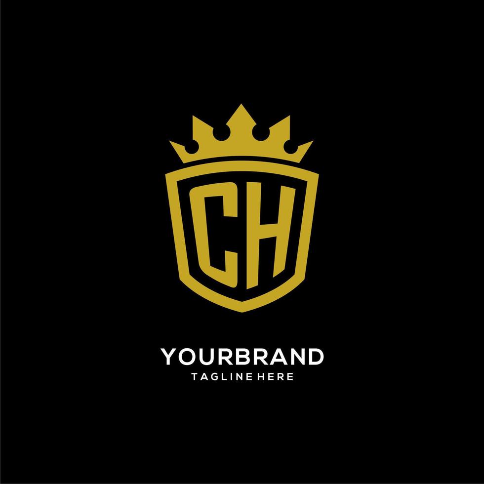 estilo de corona de escudo de logotipo inicial ch, diseño de logotipo de monograma elegante de lujo vector