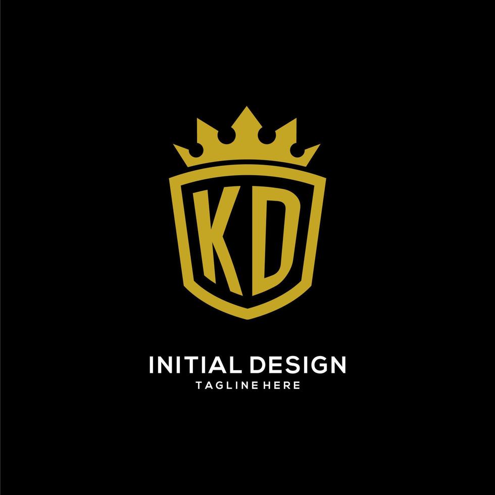 estilo de corona de escudo de logotipo kd inicial, diseño de logotipo de monograma elegante de lujo vector