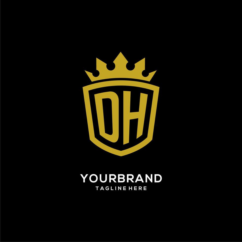 logotipo inicial de dh estilo de corona de escudo, diseño de logotipo de monograma elegante de lujo vector