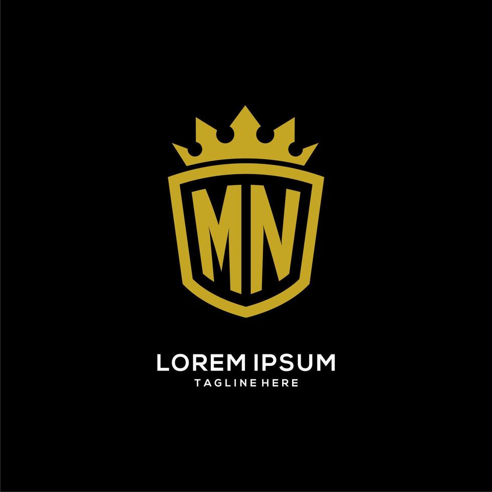 estilo de corona de escudo de logotipo inicial mn, diseño de logotipo de monograma elegante de lujo vector