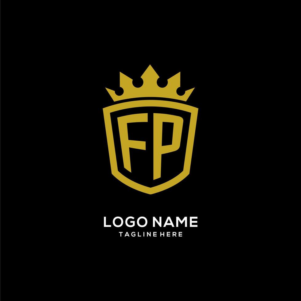 escudo de logotipo fp inicial estilo corona, diseño de logotipo de monograma elegante de lujo vector