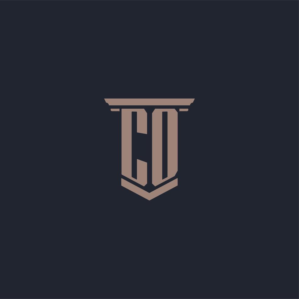 CO initial monogram logo with pillar style design vector