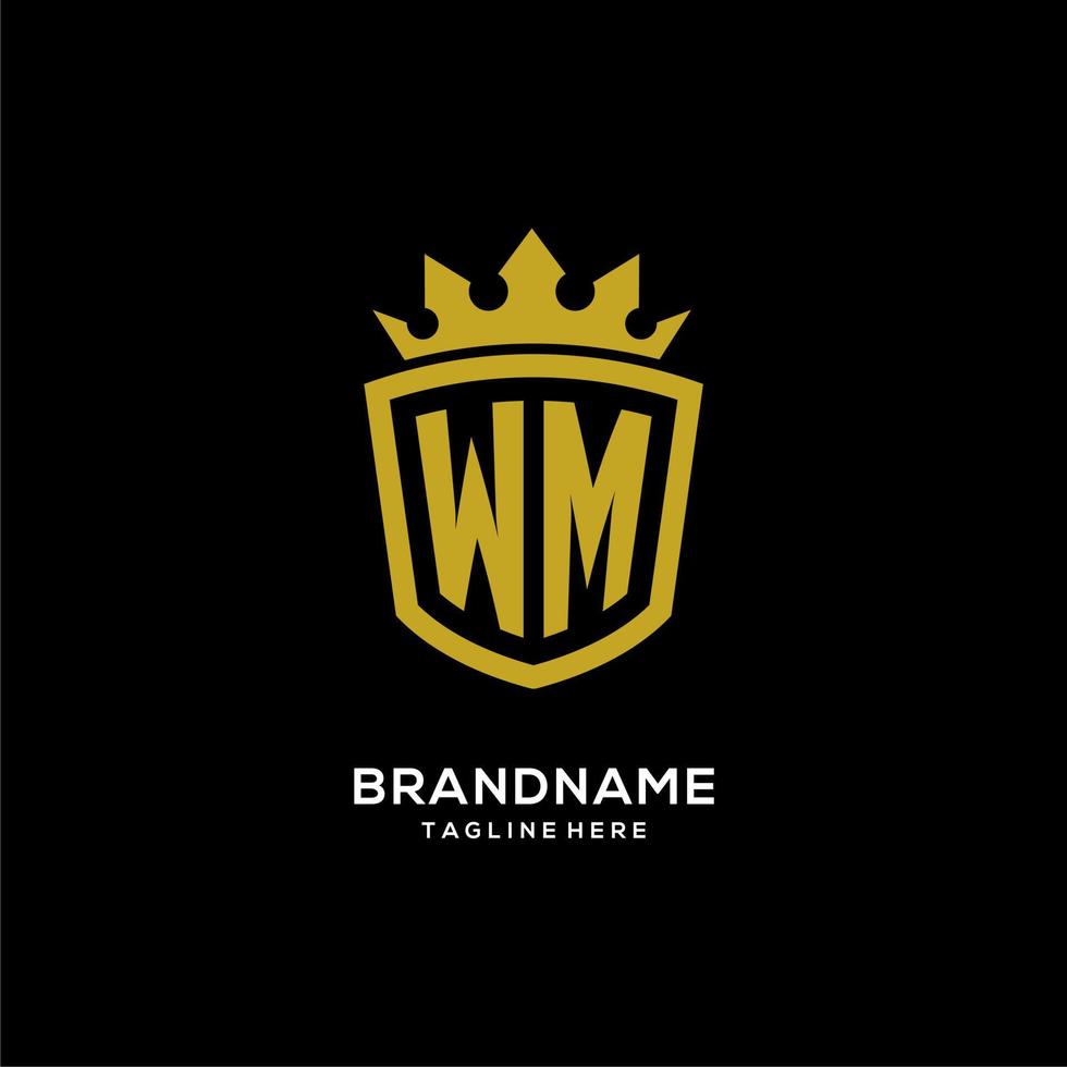estilo de corona de escudo de logotipo wm inicial, diseño de logotipo de monograma elegante de lujo vector