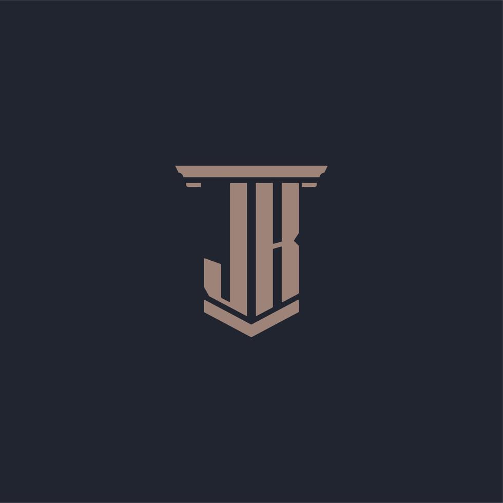 JK initial monogram logo with pillar style design vector