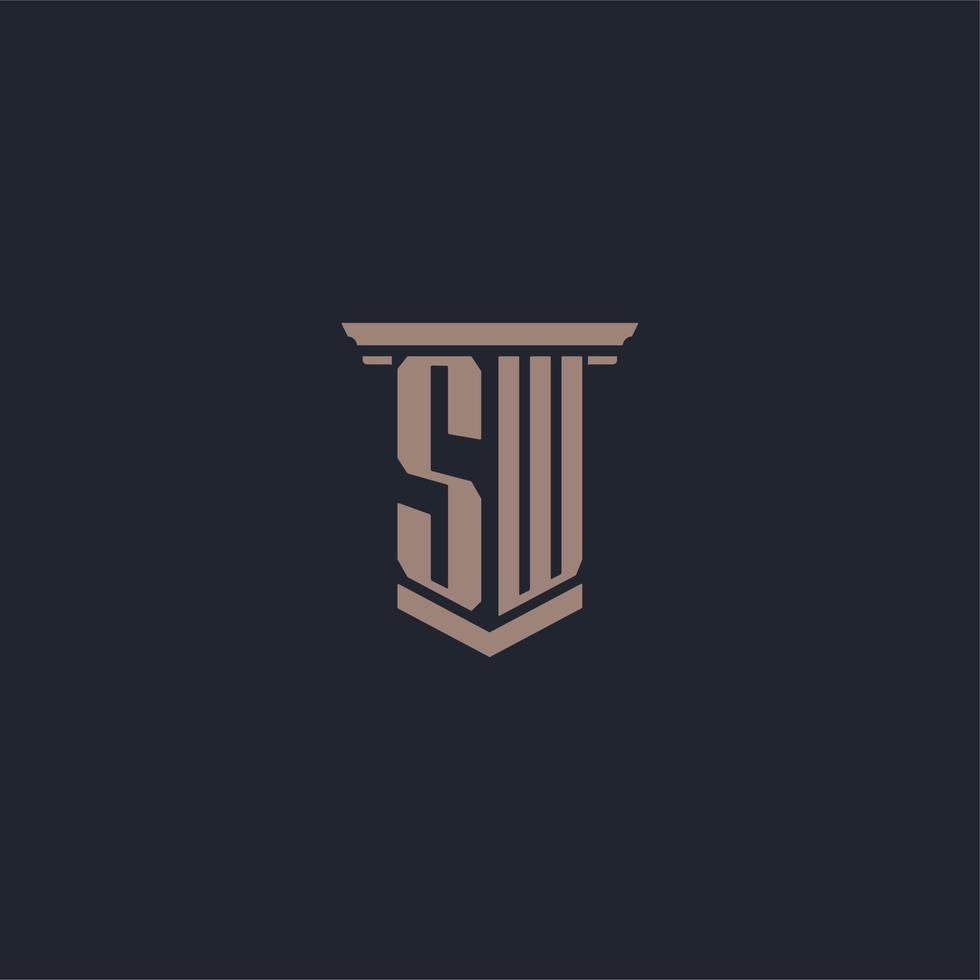 SW initial monogram logo with pillar style design vector