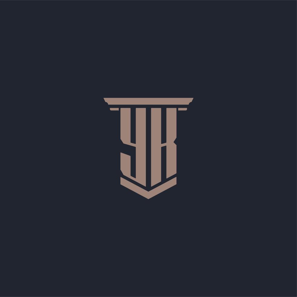 YK initial monogram logo with pillar style design vector