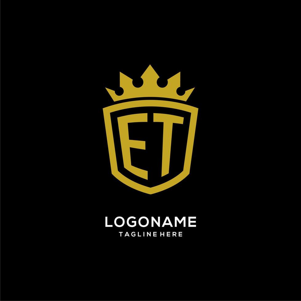 estilo de corona de escudo de logotipo et inicial, diseño de logotipo de monograma elegante de lujo vector