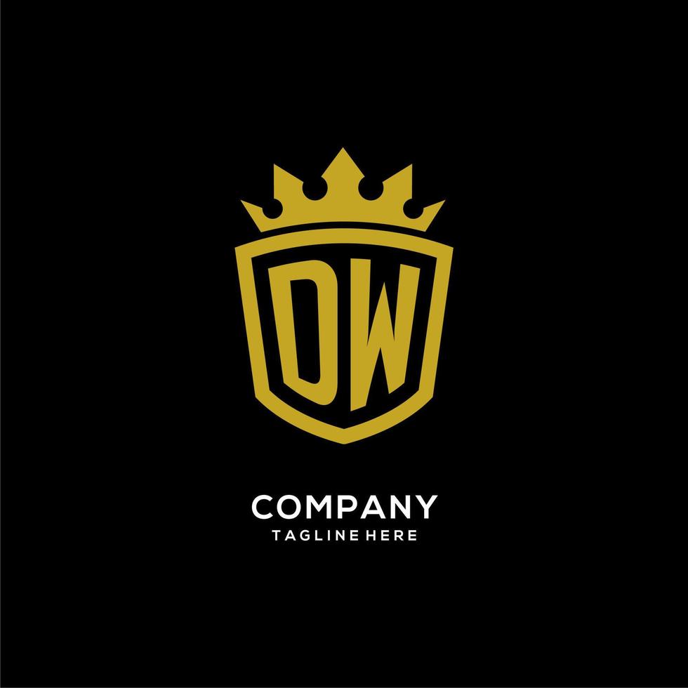 logotipo inicial de dw escudo estilo corona, diseño de logotipo de monograma elegante de lujo vector