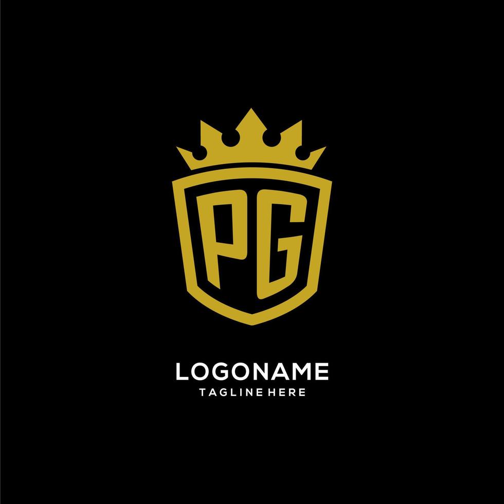 logotipo de pg inicial escudo estilo corona, diseño de logotipo de monograma elegante de lujo vector