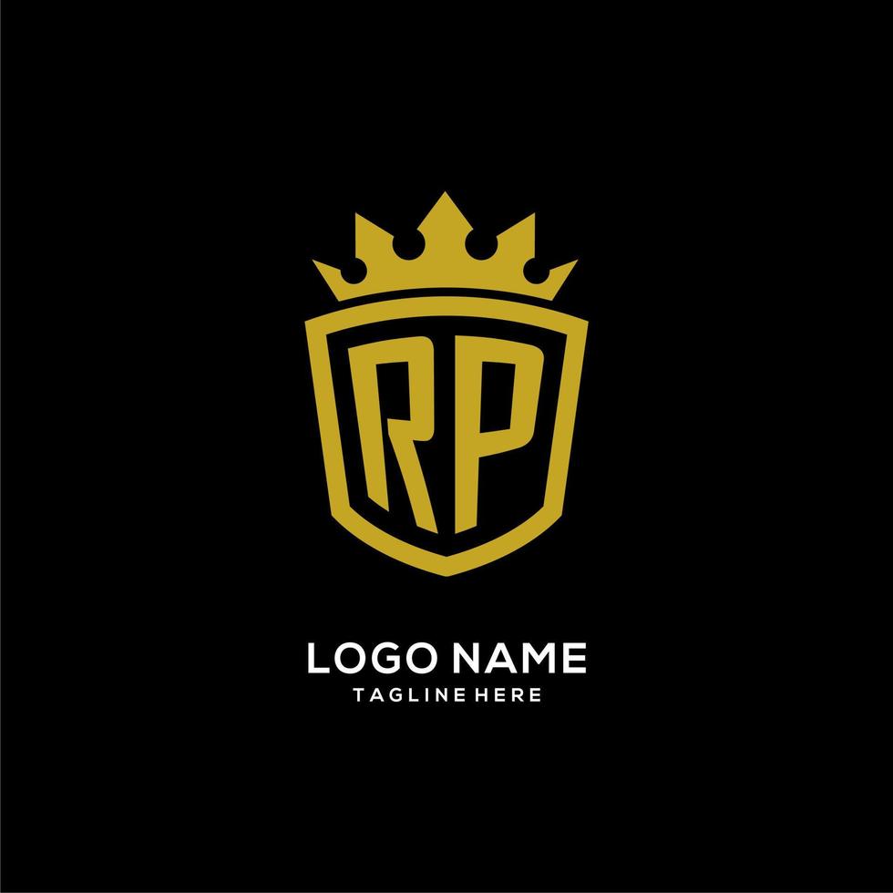 logotipo inicial de rp escudo estilo corona, diseño de logotipo de monograma elegante de lujo vector