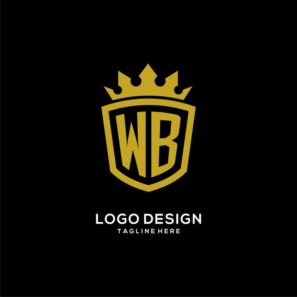 logotipo wb inicial escudo estilo corona, diseño de logotipo de monograma elegante de lujo vector