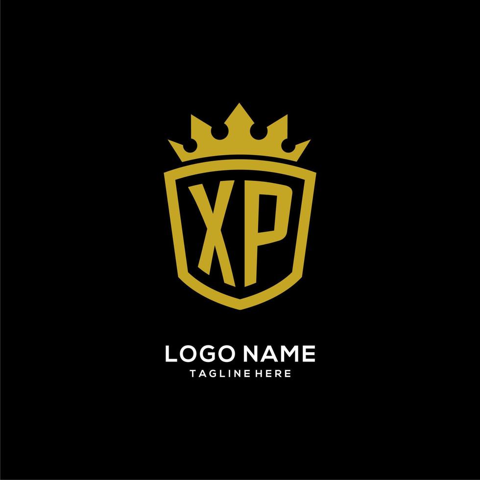 Initial XP logo shield crown style, luxury elegant monogram logo design vector