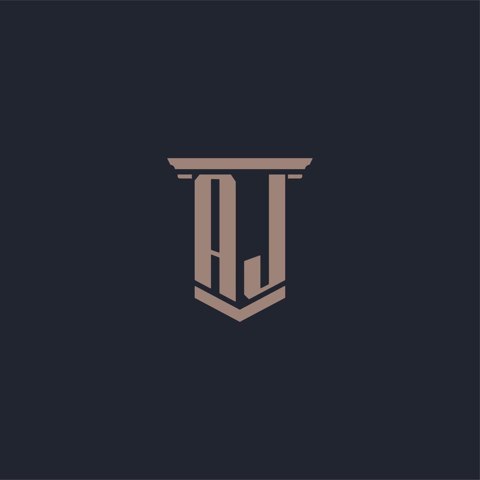 AJ initial monogram logo with pillar style design vector