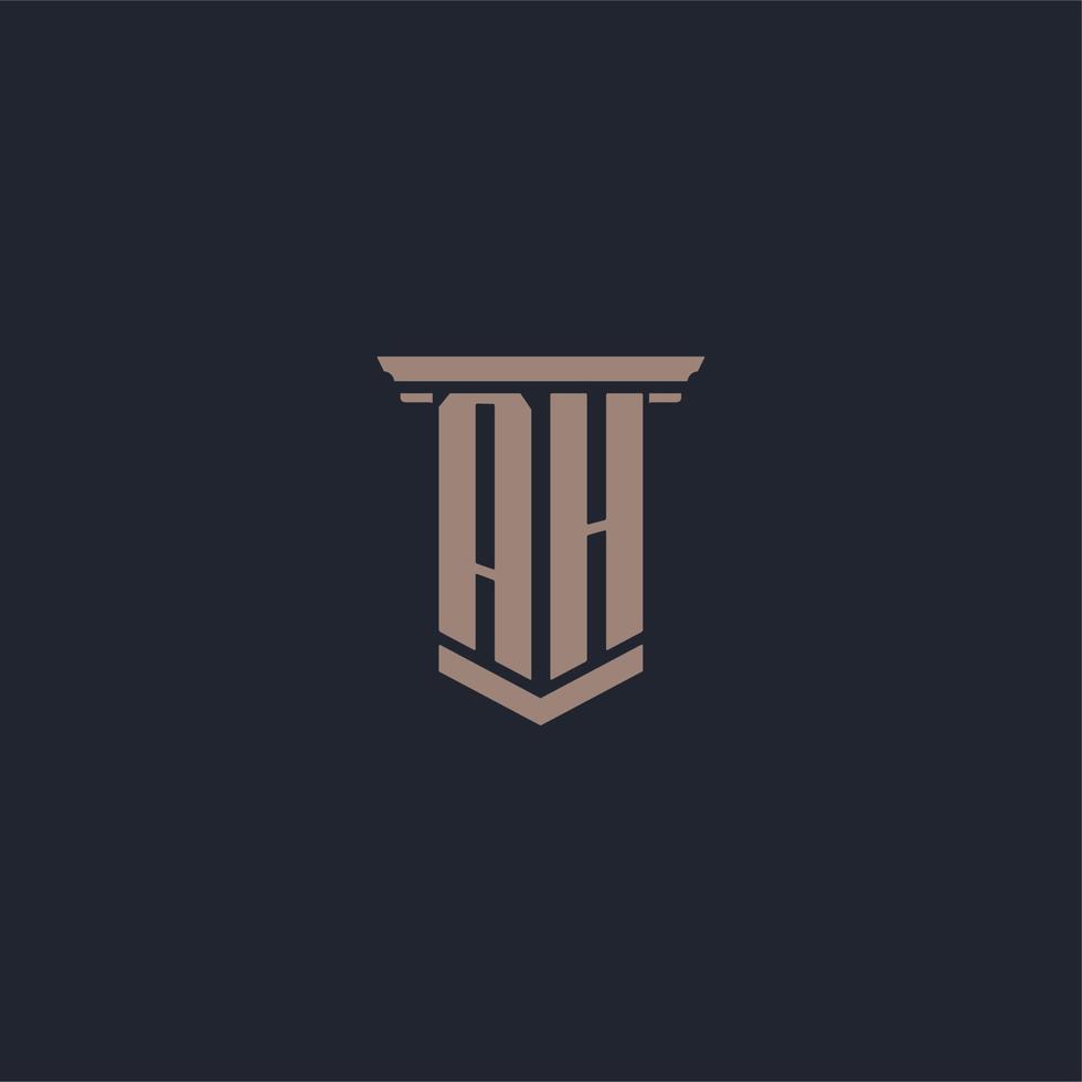 AH initial monogram logo with pillar style design vector