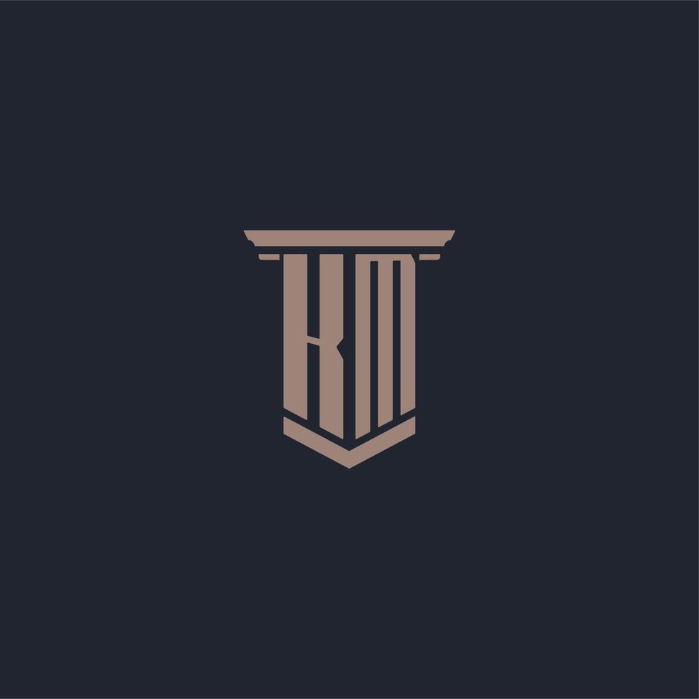 KM initial monogram logo with pillar style design vector