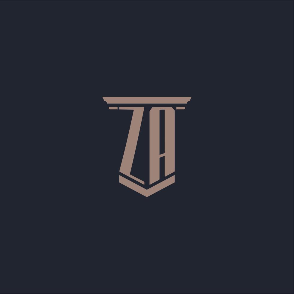 ZA initial monogram logo with pillar style design vector