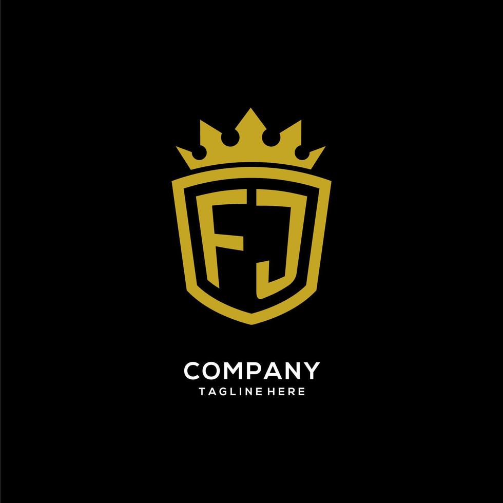 logotipo fj inicial escudo estilo corona, diseño de logotipo de monograma elegante de lujo vector