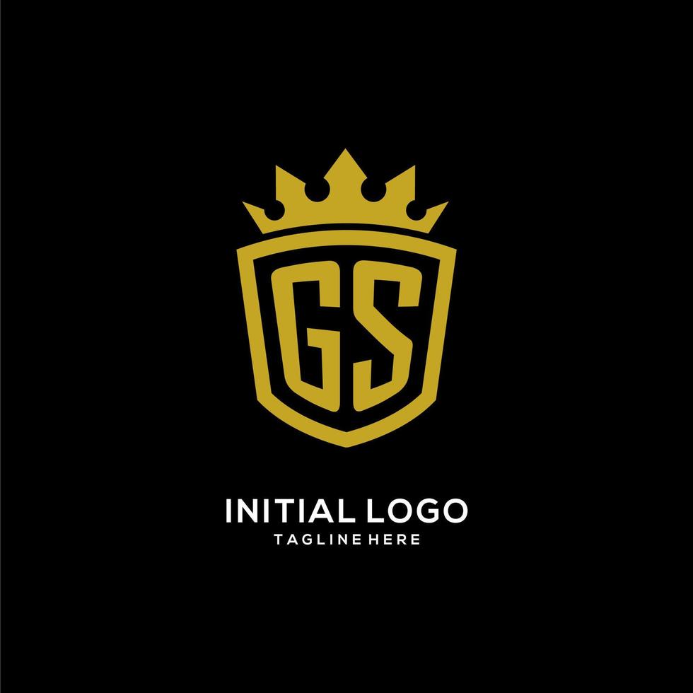 estilo de corona de escudo de logotipo gs inicial, diseño de logotipo de monograma elegante de lujo vector