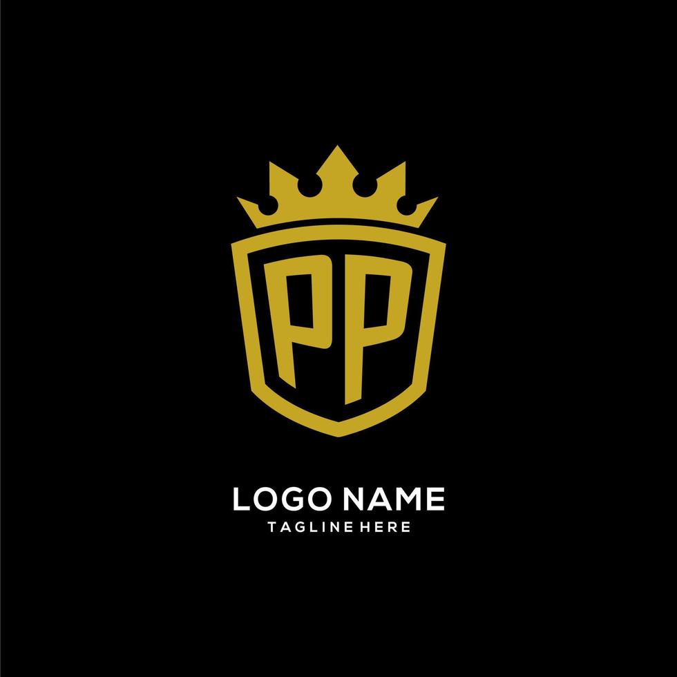 logotipo de pp inicial escudo estilo corona, diseño de logotipo de monograma elegante de lujo vector