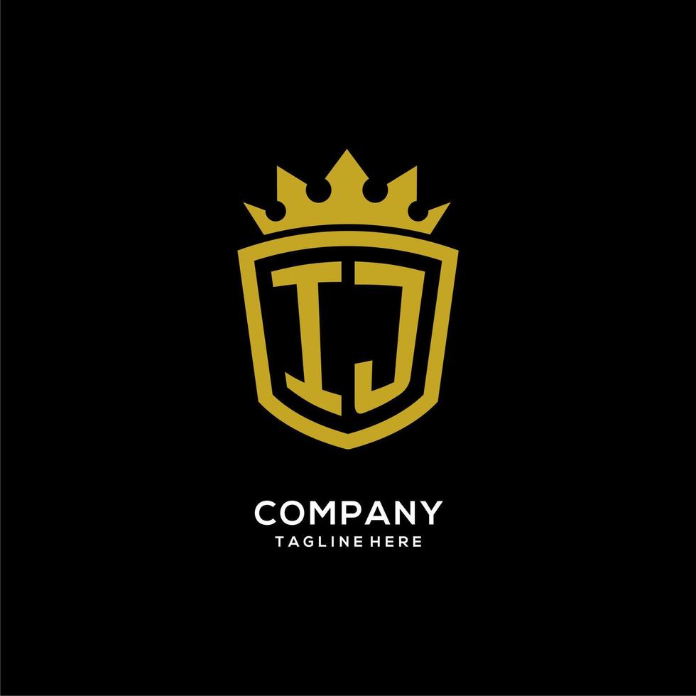 logotipo inicial ij escudo estilo corona, diseño de logotipo de monograma elegante de lujo vector