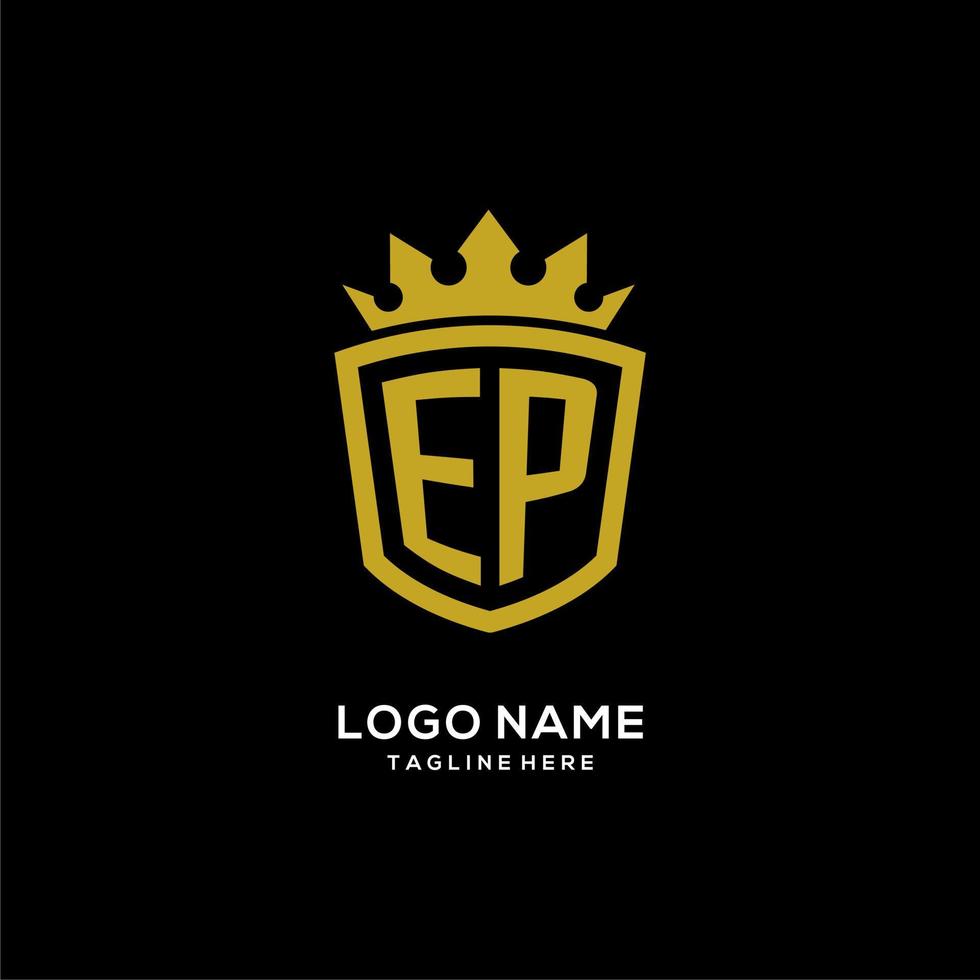 estilo de corona de escudo de logotipo ep inicial, diseño de logotipo de monograma elegante de lujo vector