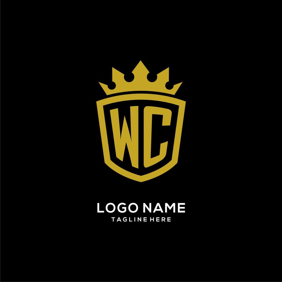 estilo de corona de escudo de logotipo wc inicial, diseño de logotipo de monograma elegante de lujo vector