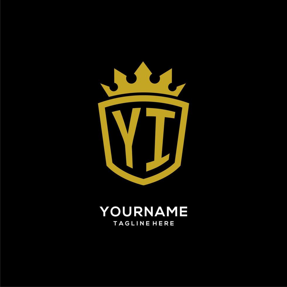 logotipo inicial de yi escudo estilo corona, diseño de logotipo de monograma elegante de lujo vector