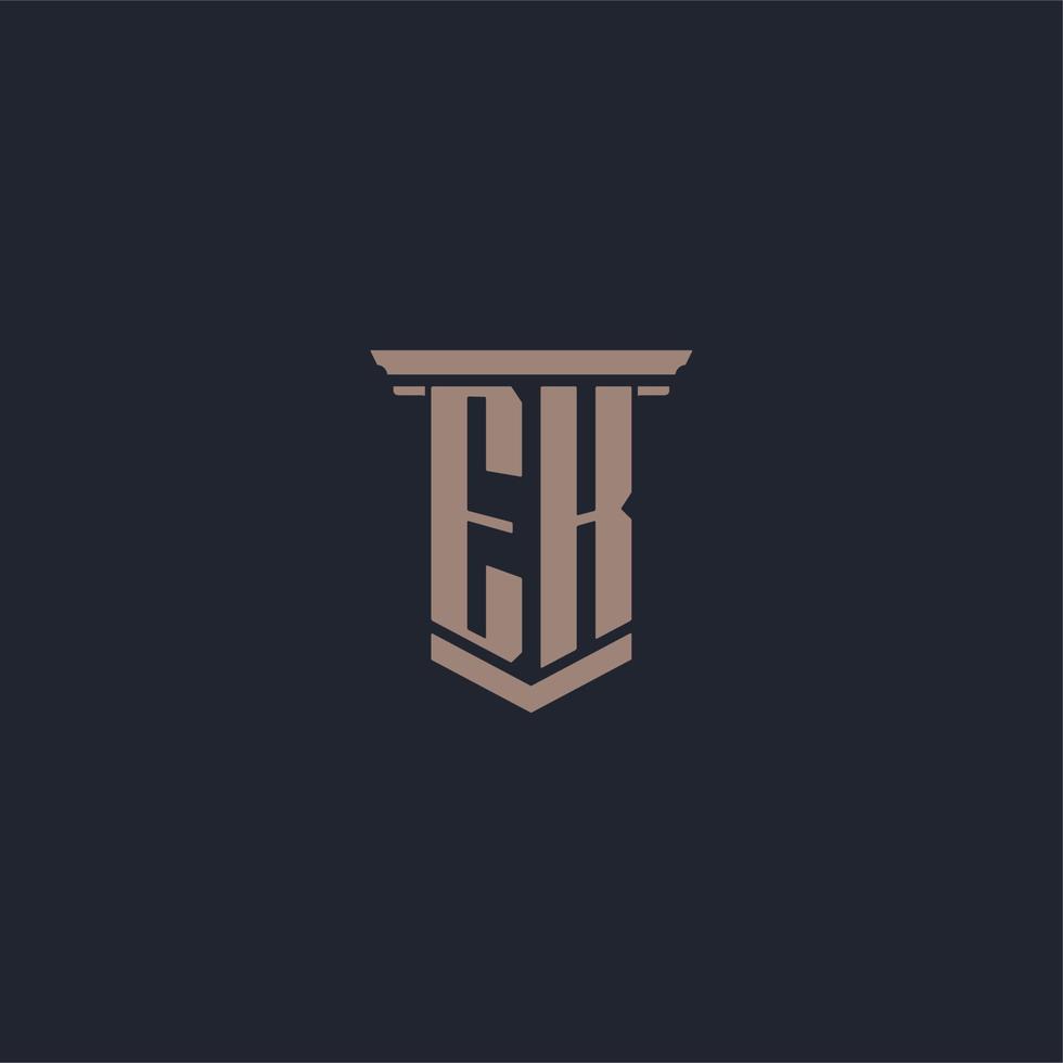 EK initial monogram logo with pillar style design vector