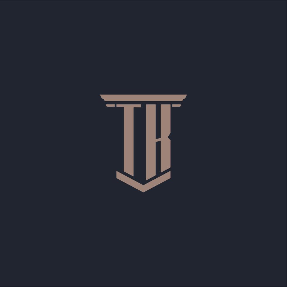 TK initial monogram logo with pillar style design vector