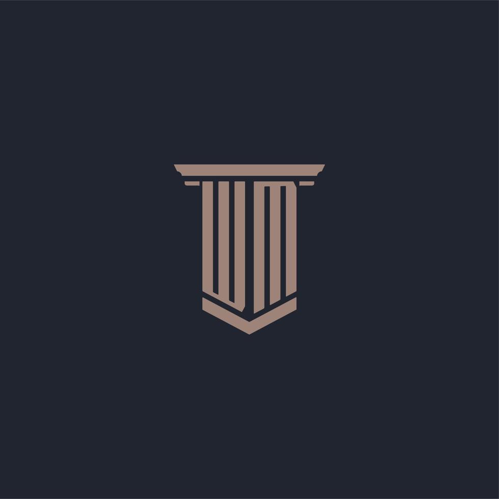 WM initial monogram logo with pillar style design vector