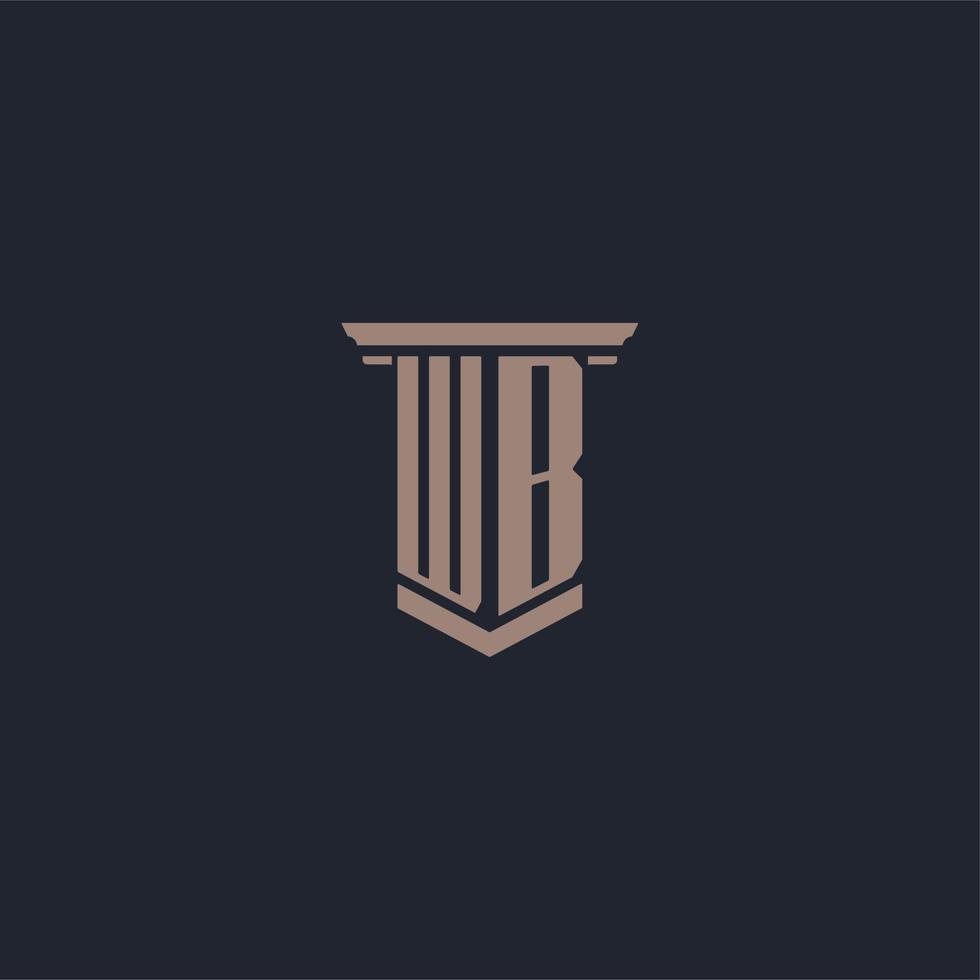 WB initial monogram logo with pillar style design vector