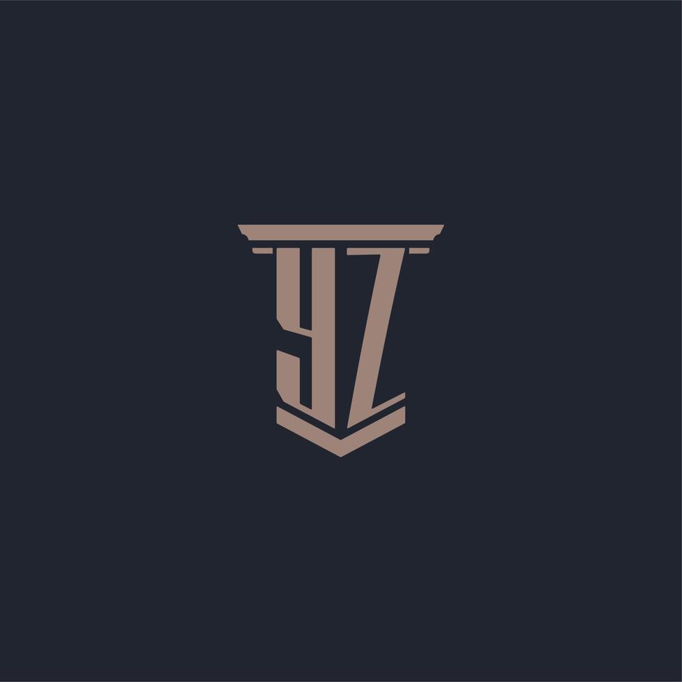 YZ initial monogram logo with pillar style design vector