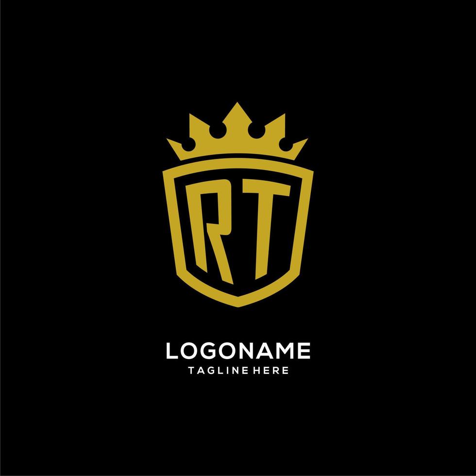 estilo de corona de escudo de logotipo inicial rt, diseño de logotipo de monograma elegante de lujo vector