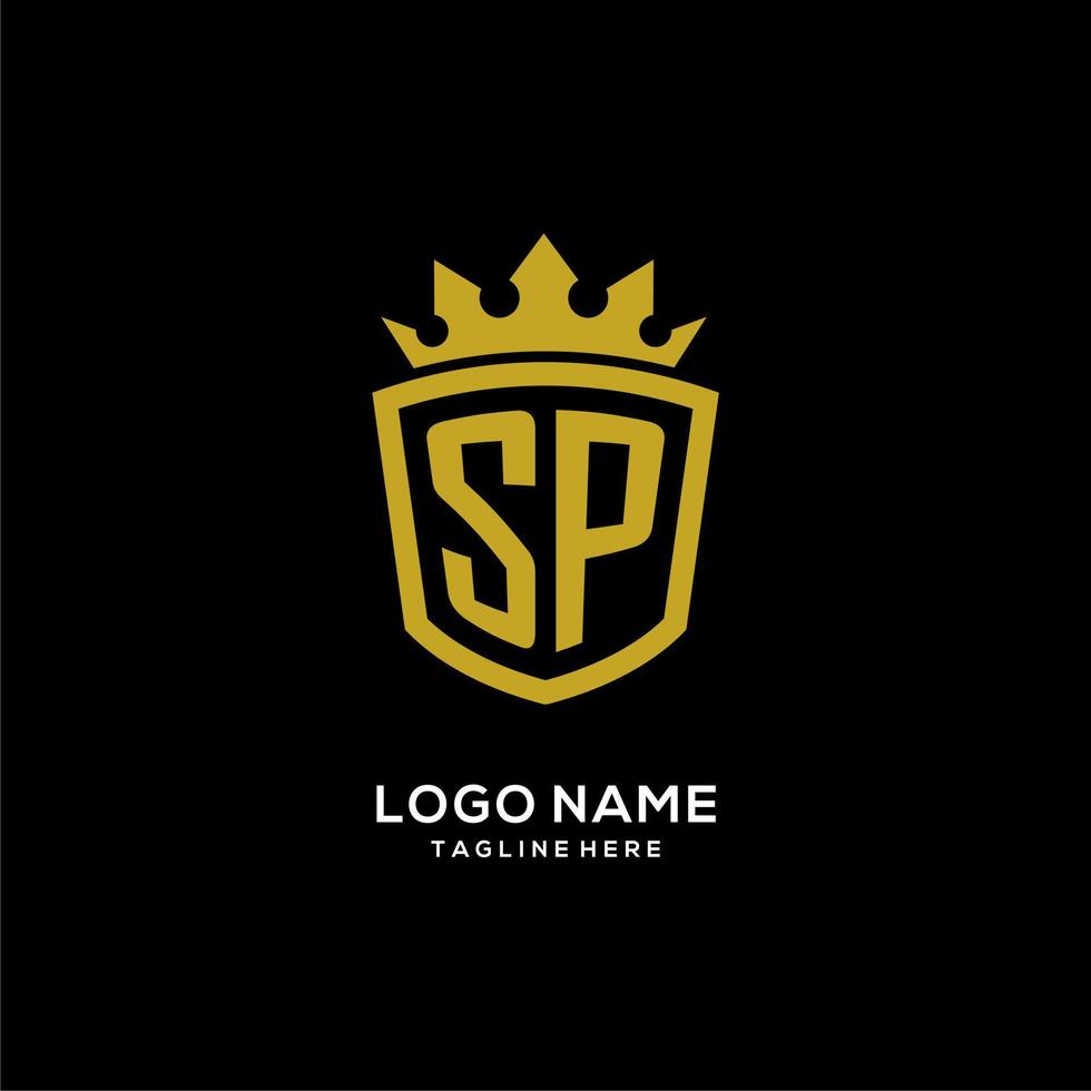 Initial SP logo shield crown style, luxury elegant monogram logo design vector
