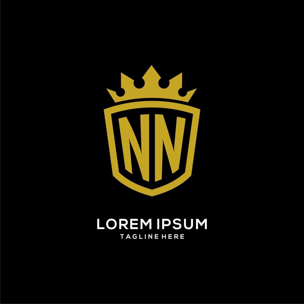 estilo de corona de escudo de logotipo inicial nn, diseño de logotipo de monograma elegante de lujo vector