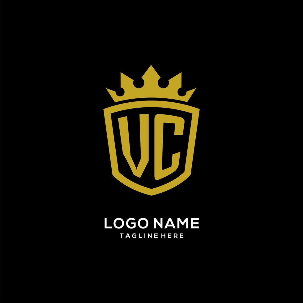 estilo de corona de escudo de logotipo vc inicial, diseño de logotipo de monograma elegante de lujo vector