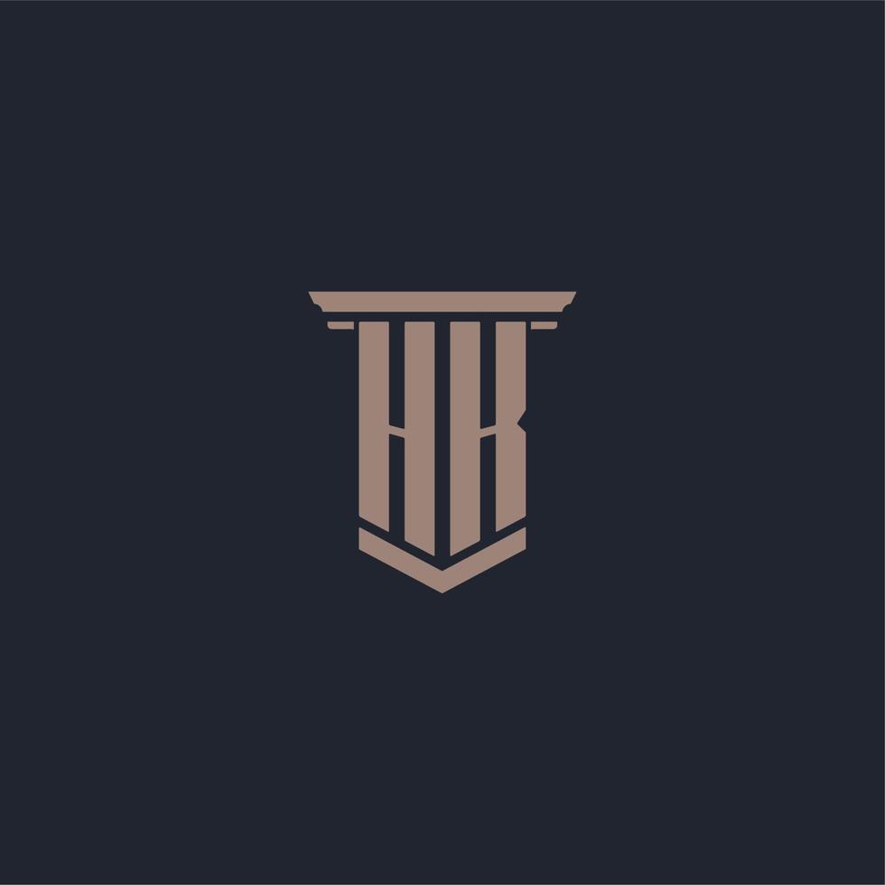 HK initial monogram logo with pillar style design vector