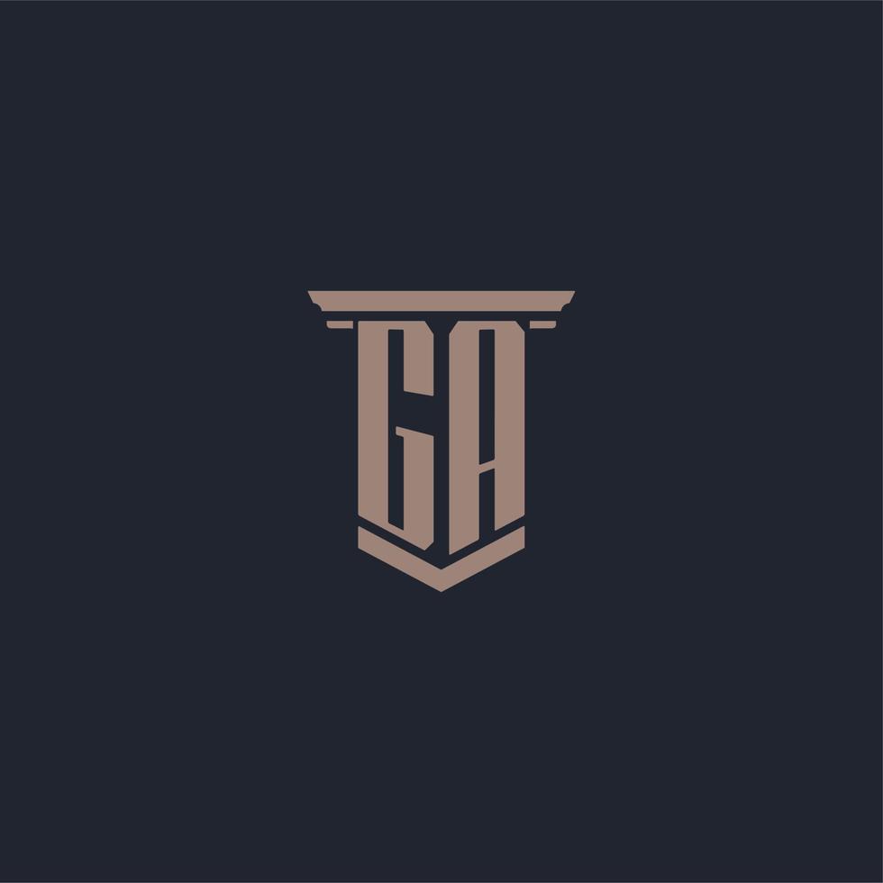 GA initial monogram logo with pillar style design vector