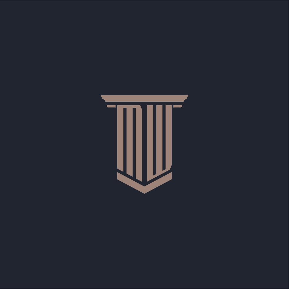 MW initial monogram logo with pillar style design vector