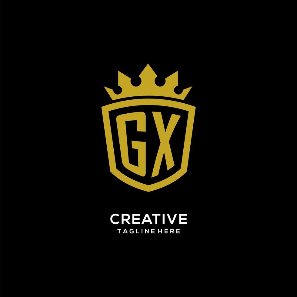 logotipo gx inicial escudo estilo corona, diseño de logotipo de monograma elegante de lujo vector